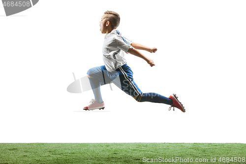 Image of Young boy isolated on white. football player