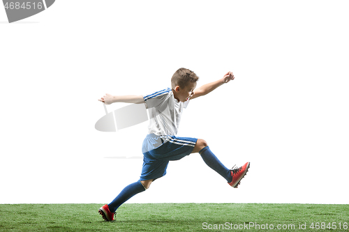 Image of Young boy isolated on white. football player