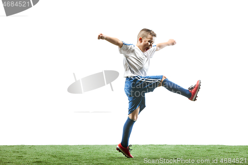 Image of Young boy isolated on white. football player