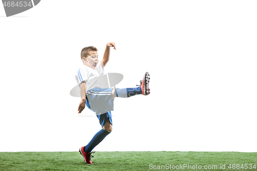 Image of Young boy isolated on white. football player