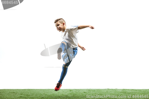 Image of Young boy isolated on white. football player