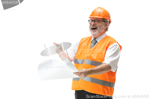 Image of The builder in orange helmet isolated on white