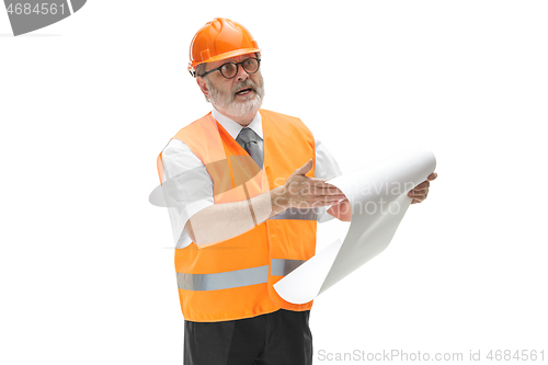 Image of The builder in orange helmet isolated on white