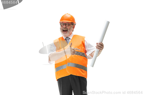 Image of The builder in orange helmet isolated on white