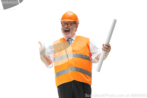 Image of The builder in orange helmet isolated on white