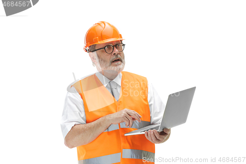 Image of The builder in orange helmet isolated on white