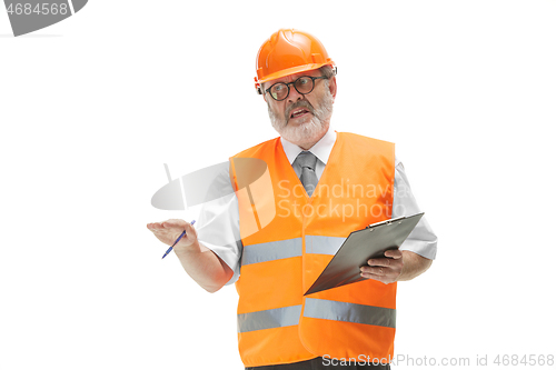 Image of The builder in orange helmet isolated on white