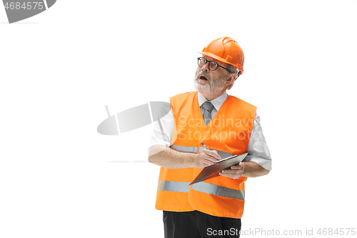 Image of The builder in orange helmet isolated on white