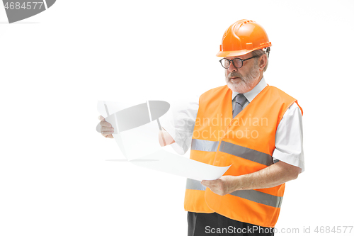 Image of The builder in orange helmet isolated on white