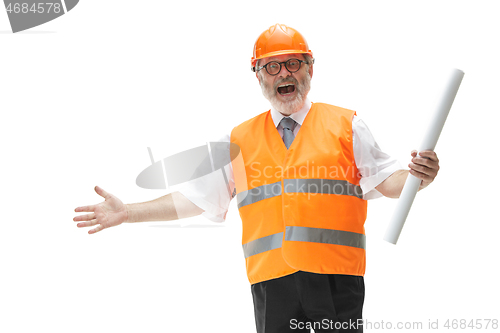 Image of The builder in orange helmet isolated on white