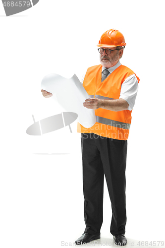 Image of The builder in orange helmet isolated on white