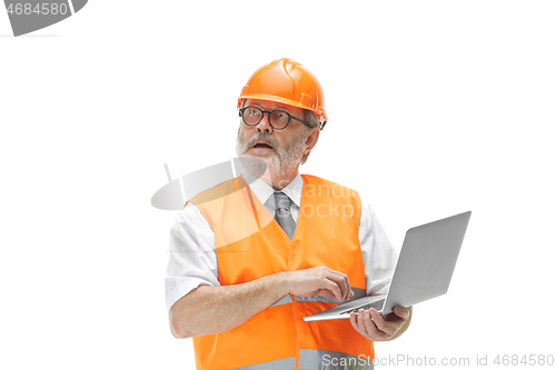 Image of The builder in orange helmet isolated on white