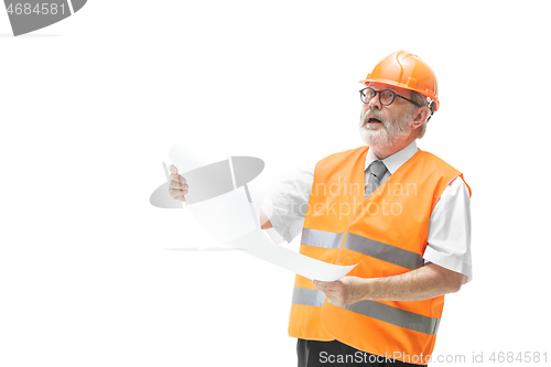 Image of The builder in orange helmet isolated on white