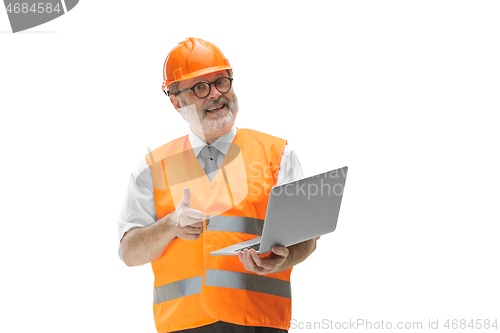 Image of The builder in orange helmet isolated on white