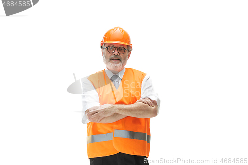 Image of The builder in orange helmet isolated on white