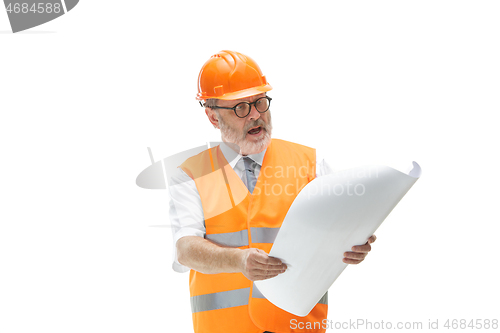 Image of The builder in orange helmet isolated on white