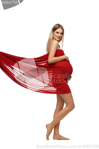 Image of Pregnant girl in red dress