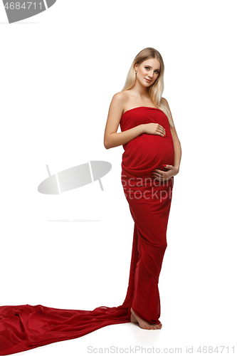 Image of Pregnant girl in red dress