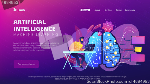 Image of Artificial intelligence concept vector landing page.