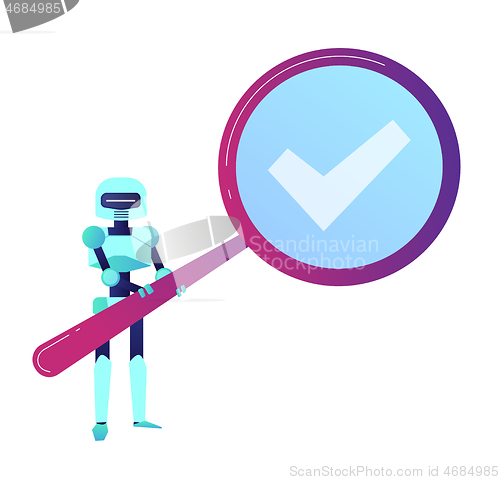 Image of Robot with magnifying glass vector illustration.