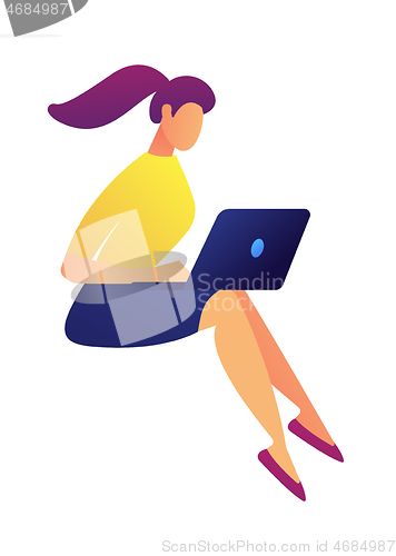 Image of Female freelance designer working on laptop vector illustration.