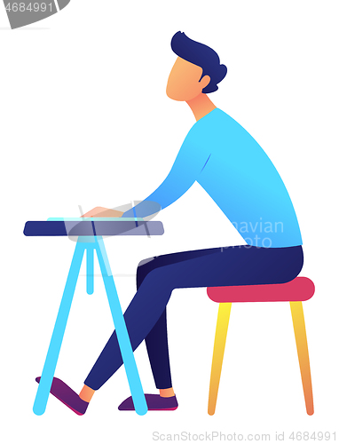 Image of Male student sitting at desk vector illustration.