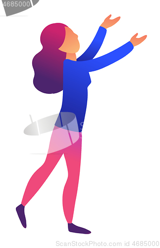 Image of Business woman demonstrating and showing with both hands vector illustration.