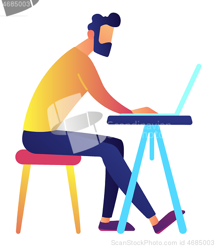 Image of Male IT specialist working on laptop at desk vector illustration.