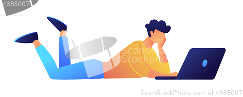 Image of User lying with laptop vector Illustration.