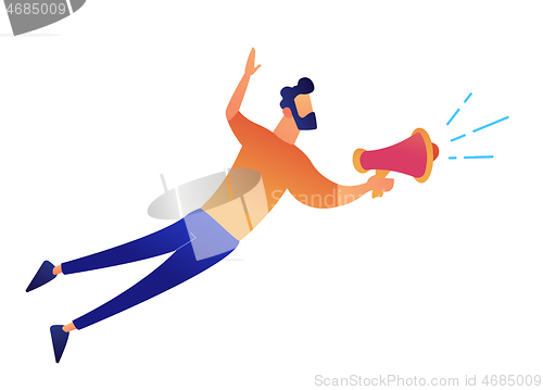 Image of Businessman speaking into loudspeaker vector illustration.