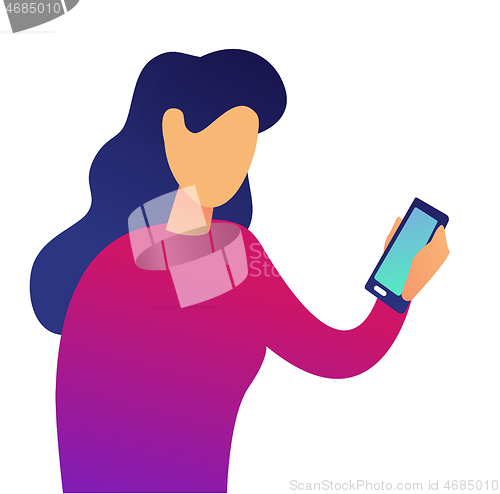 Image of Young business woman with smartphone vector illustration.