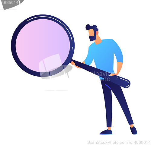 Image of IT expert holding a magnifier vector illustration.