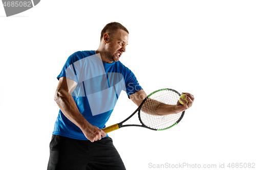 Image of Tennis player crouching down looking defeated and sad