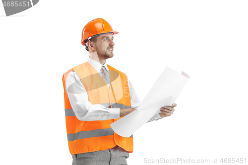 Image of The builder in orange helmet isolated on white