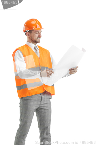 Image of The builder in orange helmet isolated on white