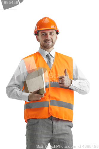 Image of The builder in orange helmet isolated on white