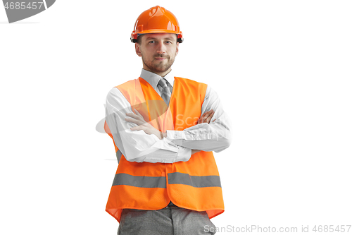 Image of The builder in orange helmet isolated on white