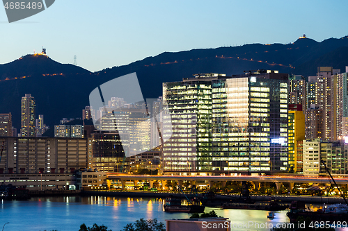 Image of Kowloon bay in Hong Kong at night