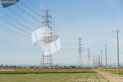 Image of Power line with blue sky