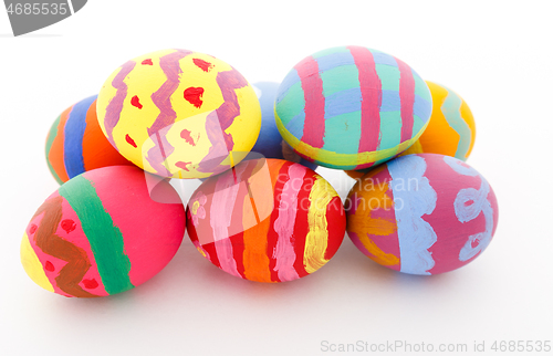 Image of Colorful Easter eggs on white background