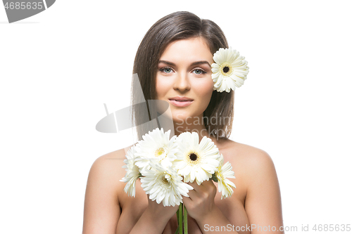 Image of beautiful girl with white flowers