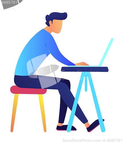 Image of Male programmer using laptop at desk vector illustration.