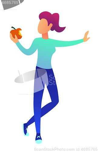 Image of Young woman eating an apple vector illustration.