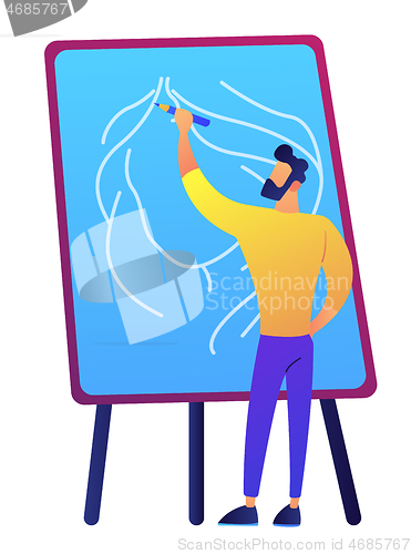 Image of Artist holding a pencil and drawing on board vector illustration.