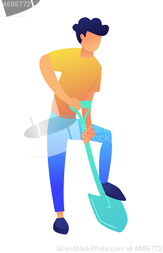 Image of Man digging the ground with shovel vector illustration.