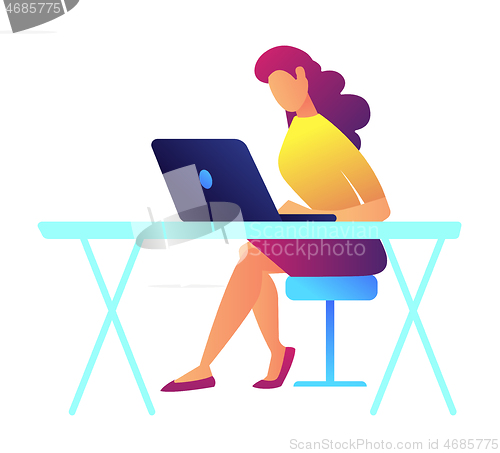 Image of Female programmer working on laptop vector illustration.