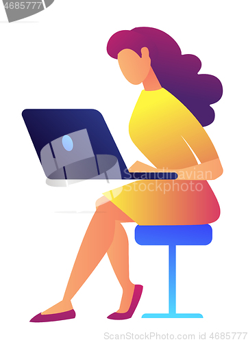 Image of Female IT specialist working on laptop vector illustration.