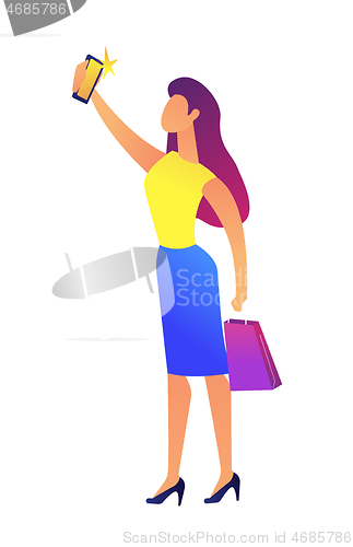 Image of Business woman taking selfie vector illustration.
