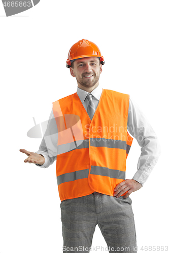 Image of The builder in orange helmet isolated on white