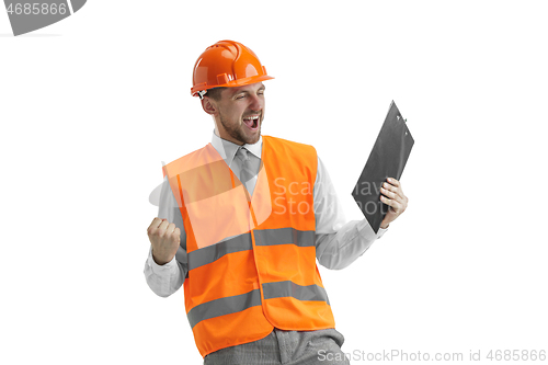 Image of The builder in orange helmet isolated on white